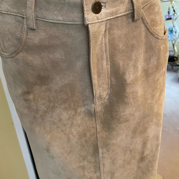 Vtg Seattle Suede by Eddie Bauer tan / beige Leather Maxi Skirt boho or Western - Picture 1 of 14
